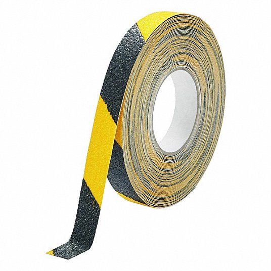Anti-Slip Tape: Extra-Coarse Abrasive, 36 Grit Size, Striped, Black/Yellow, 1 in x 49 13/64 ft