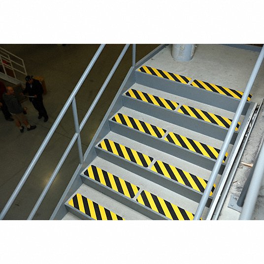 Anti-Slip Tread: Coarse, 60 Grit Size, Black/Yellow, Message, 6 in x 24 in, 32 mil Tape Thick, 24 PK