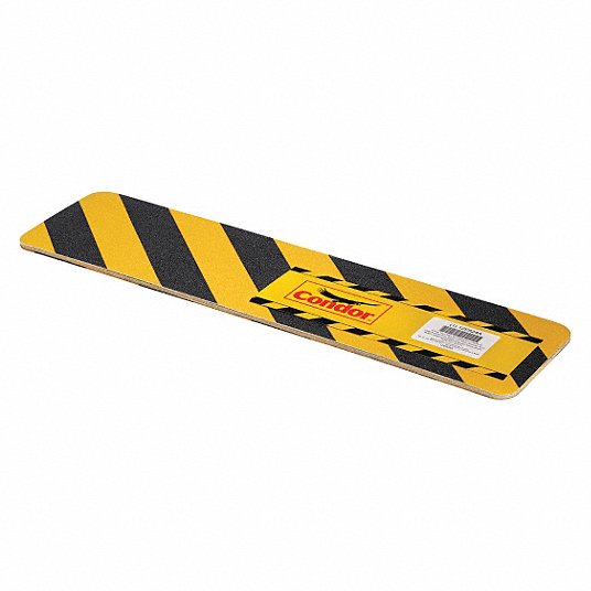 Anti-Slip Tread: Coarse, 60 Grit Size, Black/Yellow, Striped, 6 in x 24 in, 32 mil Tape Thick, 10 PK