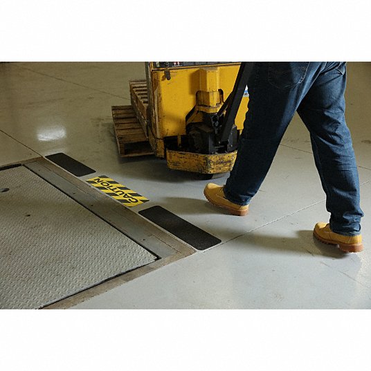 Anti-Slip Tread: Coarse, 60 Grit Size, Black/Yellow, Message, 6 in x 24 in, 32 mil Tape Thick, 10 PK