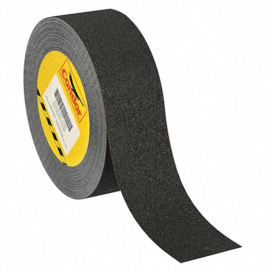 Anti-Slip Tape: Very Coarse, 46 Grit Size, Solid, Black, 1 in x 60 ft, 41 mil Tape Thick, Rubber