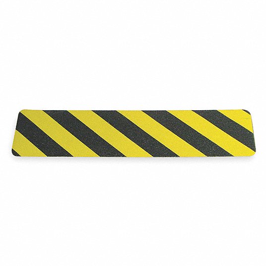 Anti-Slip Tread: Very Coarse, 46 Grit Size, Black/Yellow, Striped, 6 in x 24 in, Acrylic, 10 PK