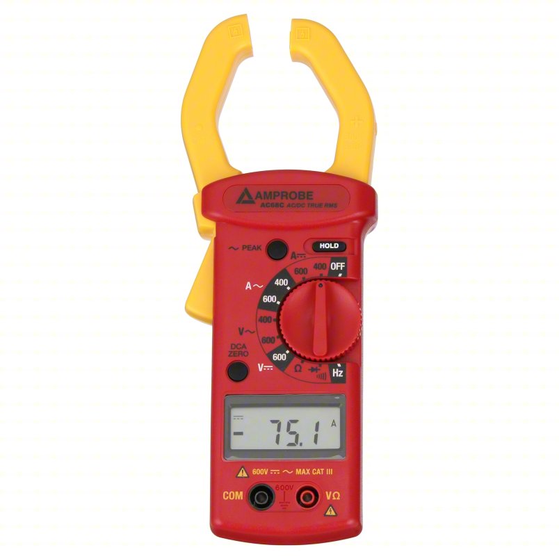 AMPROBE Digital Clamp Meter: Clamp-Jaw Jaw, CAT II 600V/CAT III 300V, TRMS, 600 A Max. AC Current