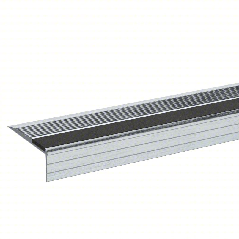 Stair Tread Cover: Single-Strip Grit, Aluminum, Adhesive- & Fastener-Installed, 36 in Wd, 3 in Dp