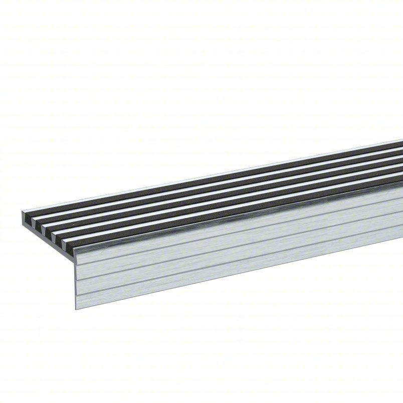 Stair Nosing: Multi-Strip Grit, Aluminum, Fastener-Installed, 60 in Wd, 3 in Dp, Black, 3 in x 60 in