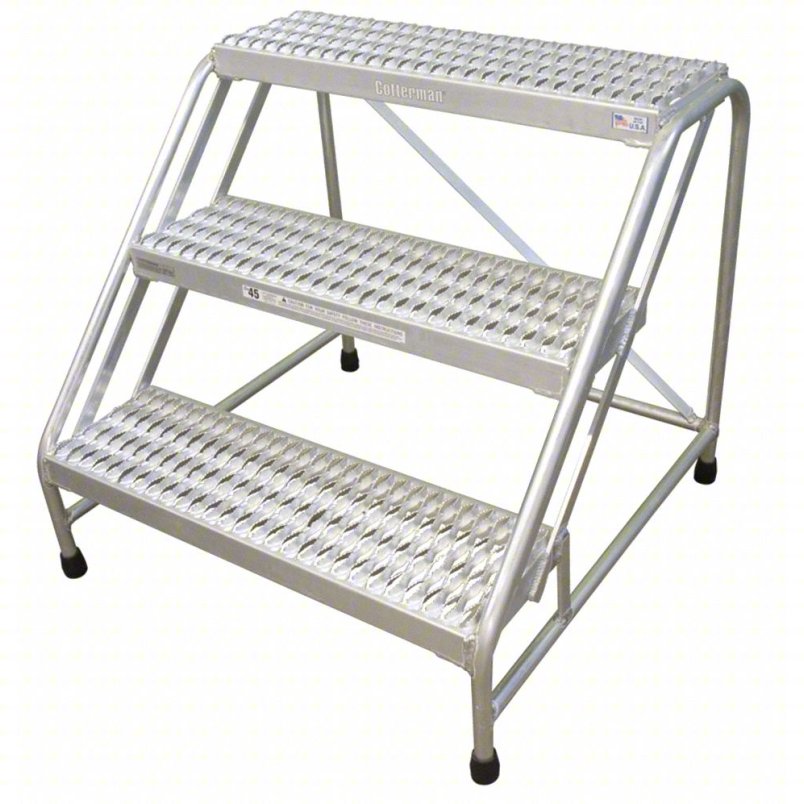 COTTERMAN Step Stool: 3 Steps, 1.7 ft Overall Ht, 500 lb Load Cap, Aluminum, 2.5 ft Standing Ht