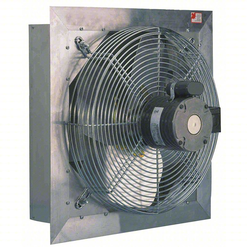 Shutter Mount Exhaust Fan: 16 in Blade, 1 Speed, 1/15 hp, Totally Enclosed Air Over, 1,850 cfm, 1 ph