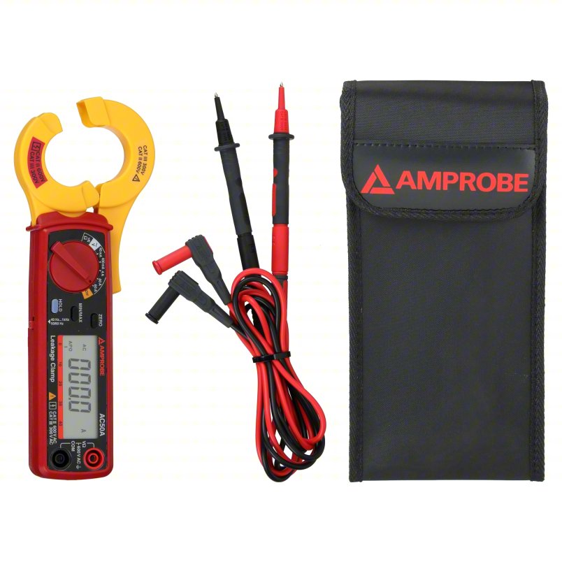 AMPROBE Digital Current Leakage Tester: Clamp-Jaw Jaw, CAT II 600V/CAT III 300V, Avg, AC50A