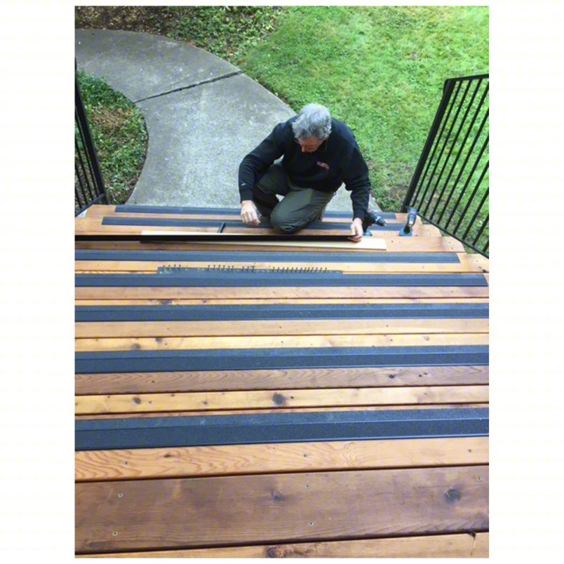 Stair Nosing: Double-Strip Grit, Aluminum, Adhesive- & Fastener-Installed, 54 in Wd, 3 in Dp, Black