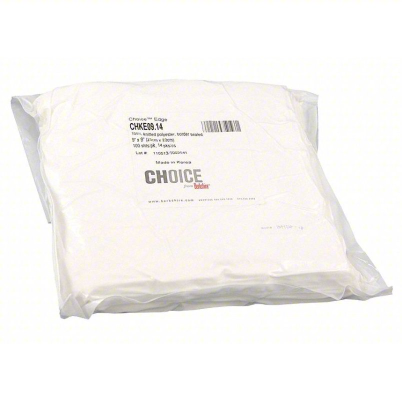 BERKSHIRE Dry Wipe: Soft Pack, ISO 3 (Class 1), Choice® Edge, 100 Sheets, Polyester, White