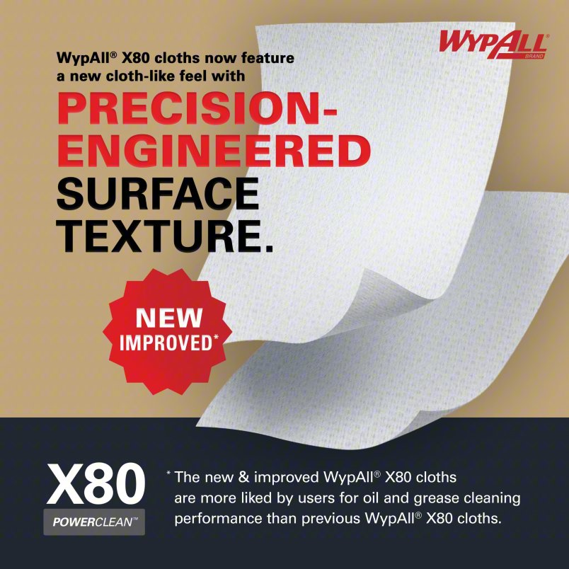 WYPALL Dry Wipe: 1/4 Fold, Super Heavy Absorbency, Excellent Wet Strength, WYPALL® X80, Red, 4 PK
