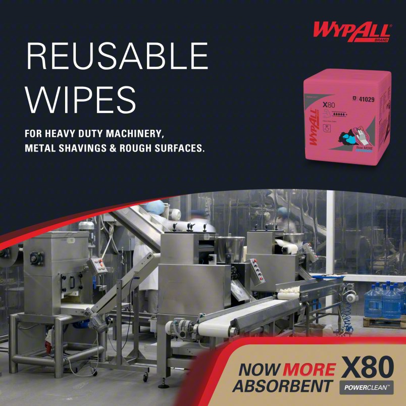 WYPALL Dry Wipe: 1/4 Fold, Super Heavy Absorbency, Excellent Wet Strength, WYPALL® X80, Red, 4 PK