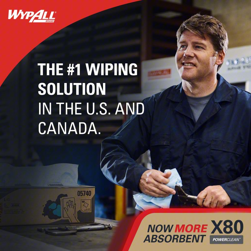 WYPALL Dry Wipe: 1/4 Fold, Super Heavy Absorbency, Excellent Wet Strength, WYPALL® X80, Red, 4 PK