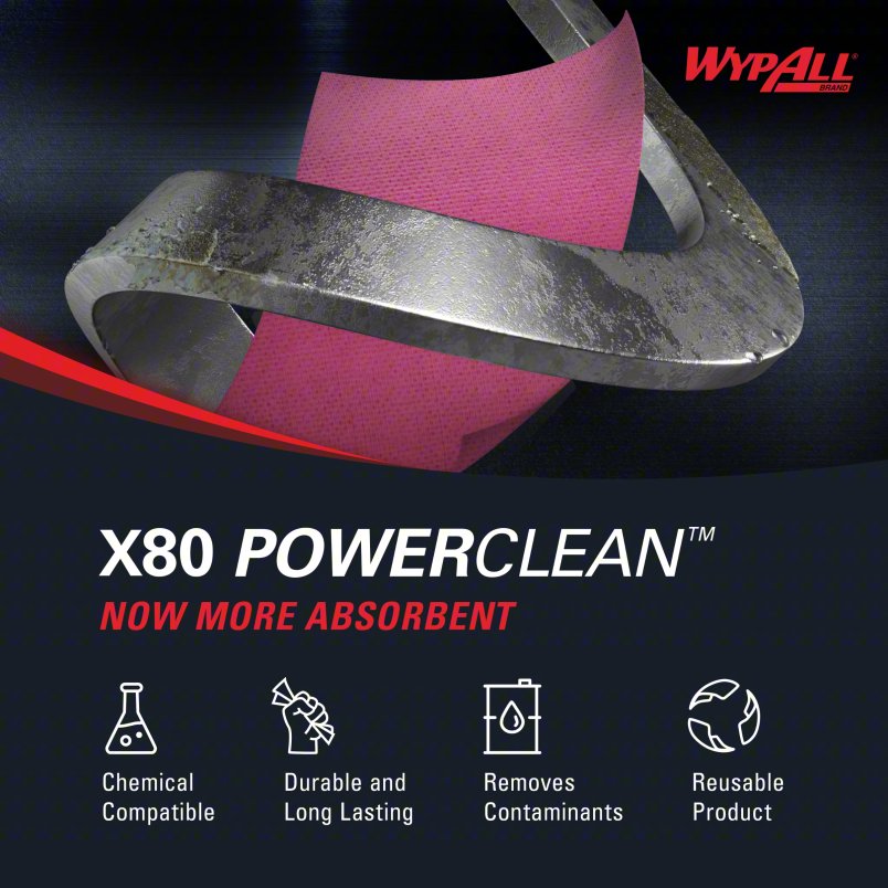 WYPALL Dry Wipe: 1/4 Fold, Super Heavy Absorbency, Excellent Wet Strength, WYPALL® X80, Red, 4 PK
