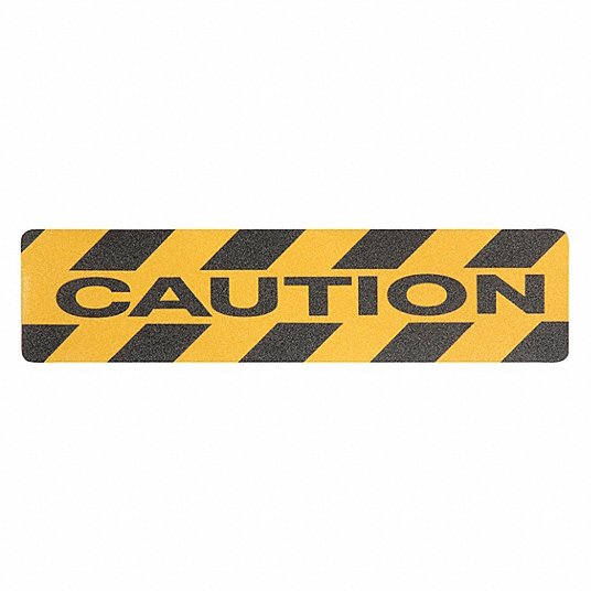 Anti-Slip Tread: Coarse, 60 Grit Size, Black/Yellow, Message, 6 in x 24 in, 32 mil Tape Thick, 10 PK