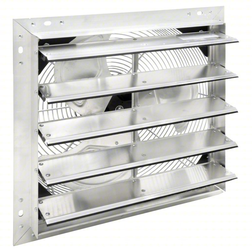 Shutter Mount Exhaust Fan: 18 in Blade, 1 Speed, 1/30 hp, Open Dripproof, 1,877 cfm, 115V AC, 1 ph