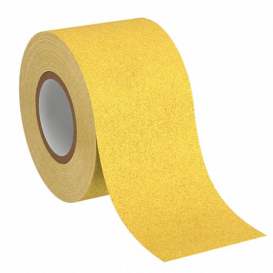 Anti-Slip Tape: Coarse, 60 Grit Size, Solid, Yellow, 6 in x 60 ft, 36 mil Tape Thick, Rubber