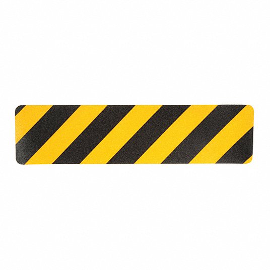 Anti-Slip Tread: Coarse, 60 Grit Size, Black/Yellow, Striped, 6 in x 24 in, 36 mil Tape Thick, 50 PK