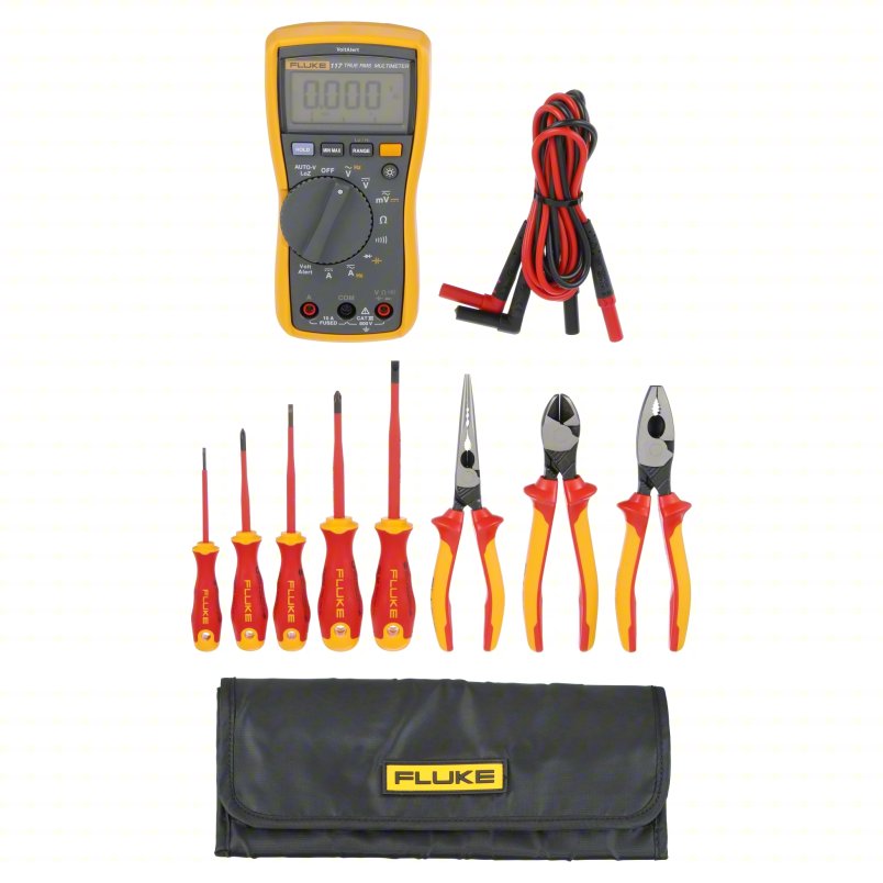 FLUKE Digital Multimeter: Avg, (3) Pliers/(5) Screwdrivers/Pouch Case, 6,000, CAT III 600V