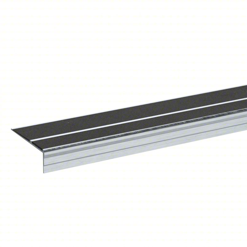 Stair Nosing: Double-Strip Grit, Aluminum, Adhesive- & Fastener-Installed, 48 in Wd, 3 in Dp, Black