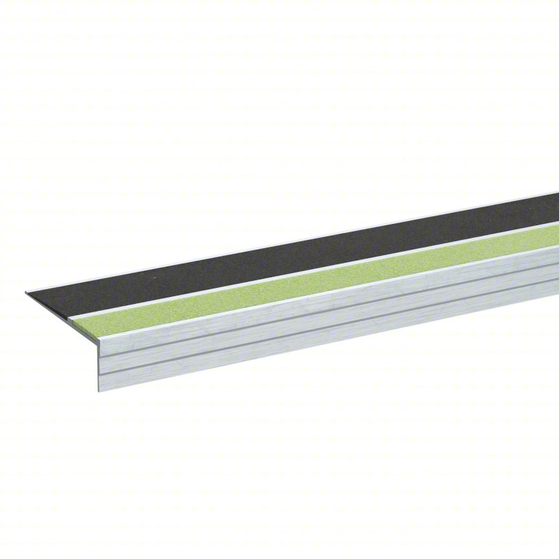 Stair Nosing: Double-Strip Grit, Aluminum, Fastener-Installed, 54 in Wd, 3 in Dp, 1 in Nose Ht
