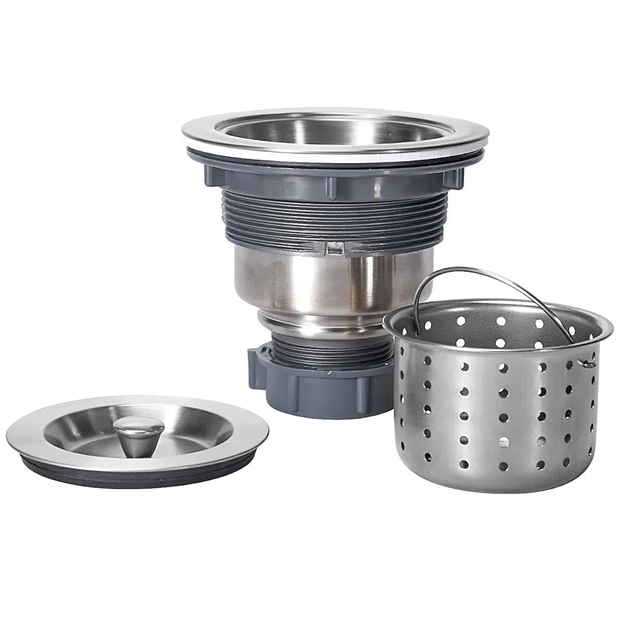 3-1/2 Inch Sink Drain Assembly Kit, Removable Deep Sink Strainer Basket with Sink Stopper/Sealing Lid for Home, Kitchen, Stainless Steel