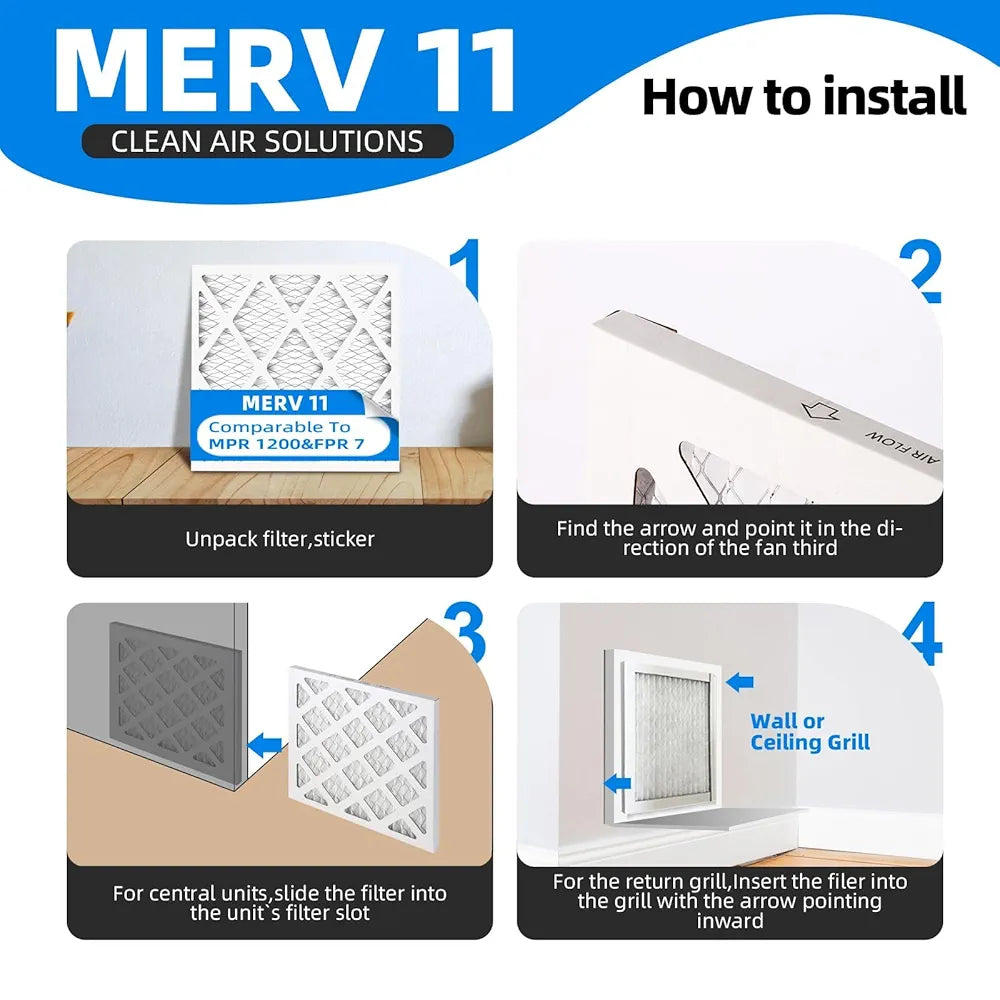 18x24x1 Furnace Air Filters, MPR 1200 & FPR 7, MERV 11 Pleated Air Filter