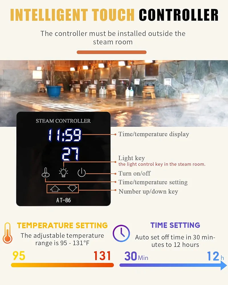 CGOLDENWALL 6KW Commercial Self-Draining Steam Generator Shower System Home Steam Bath Spa Generator 30 min to 12 Hours with Auto Drain 95-131℉ for Suitable Space Heating 6 m³/212 Cubic feet