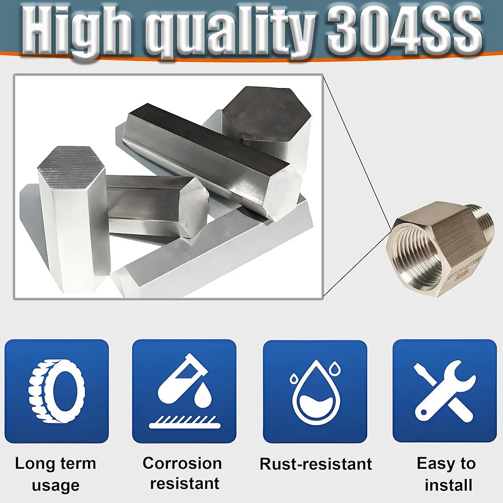 3/8" MNPT X 1/2" FNPT Reducer Adapter, 304 Stainless Steel NPT Thread Reducing Pipe Fittings Adapter, 2PCS 1/2 Inch Female to 3/8 Inch Male Reducer Pipe Extension Connector