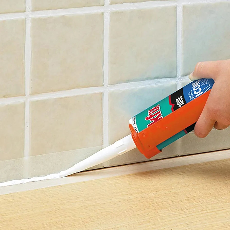 Akfix 100E RTV Silicone Caulk Clear - 100% Silicone Sealant Waterproof for Kitchen and Bathroom, Shower, Window and Door | Clear, 12 Pack