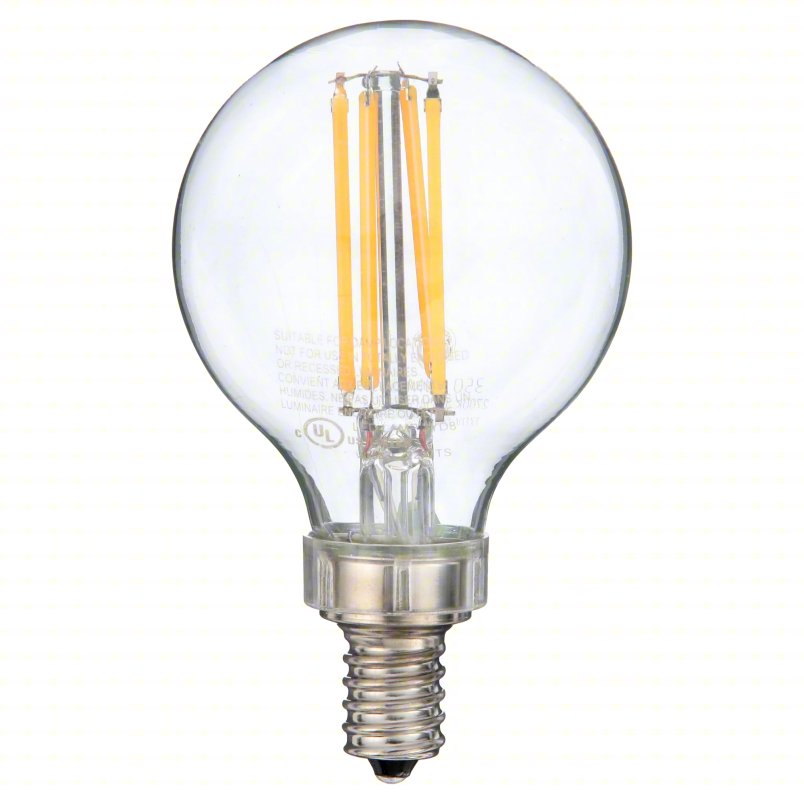 GE LAMPS Compact LED Bulb: Candelabra Screw (E12), LED, (G) Globe, G16-1/2, 4 W Watt, 2700K, Clear