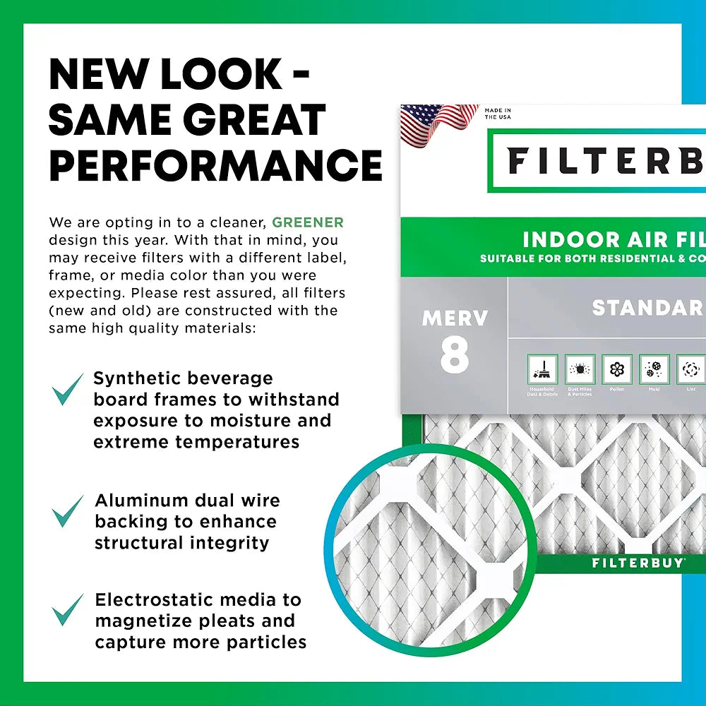 Filterbuy 18x24x2 Air Filter MERV 8 Dust Defense , Pleated HVAC AC Furnace Air Filters Replacement