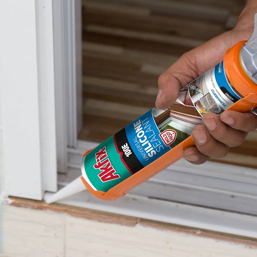 Akfix 100E RTV Silicone Caulk Clear - 100% Silicone Sealant Waterproof for Kitchen and Bathroom, Shower, Window and Door | Clear, 12 Pack