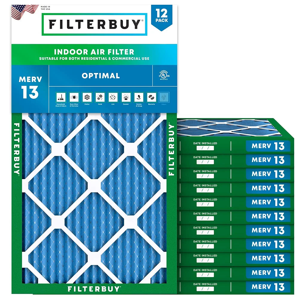 Filterbuy 10x20x1 Air Filter MERV 13 Optimal Defense , Pleated HVAC AC Furnace Air Filters Replacement