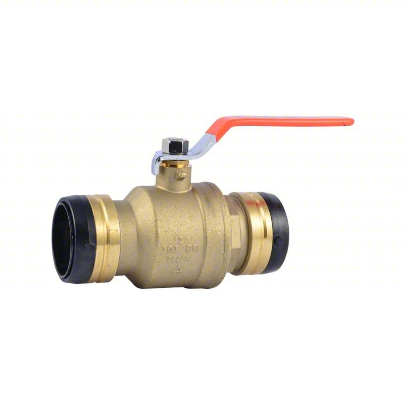 SHARKBITE Quarter-Turn Ball Valve: Brass, Straight, Push x Push, 400 psi Max. Pressure (CWP), Lever