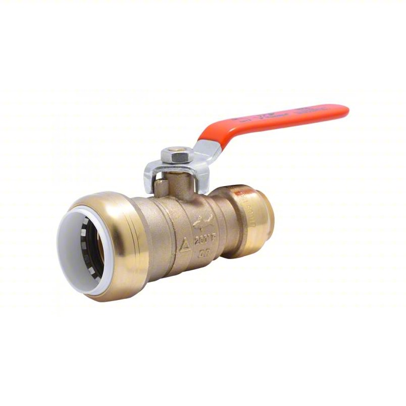 SHARKBITE Turn Transition Ball Valve: Brass, Straight, Push x Push, 400 psi Max. Pressure (CWP), Red