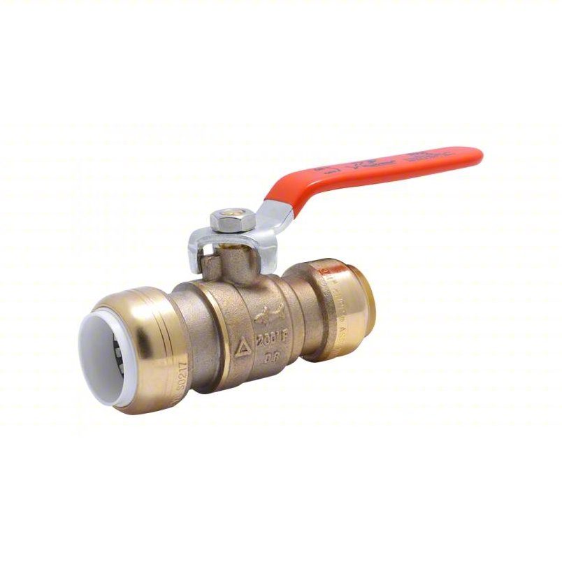 SHARKBITE Ball Valve: Brass, Straight, Push x Push, 400 psi Max. Pressure (CWP), Full Port Ball Port