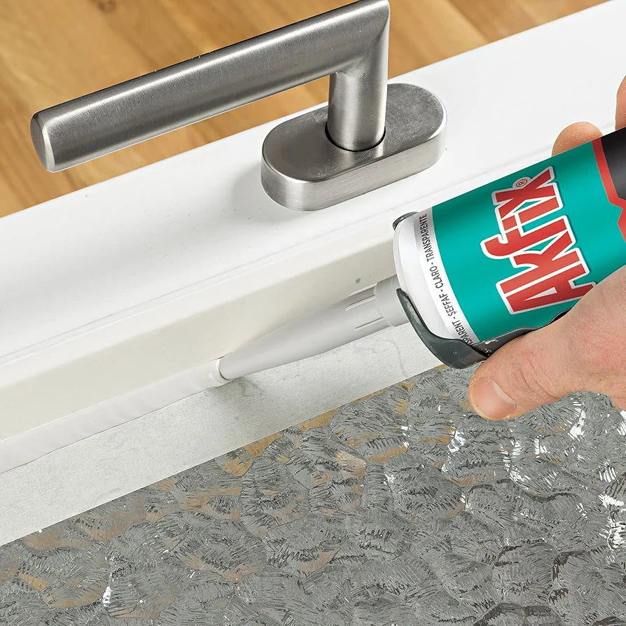 Akfix 100E RTV Silicone Caulk Clear - 100% Silicone Sealant Waterproof for Kitchen and Bathroom, Shower, Window and Door | Clear, 12 Pack