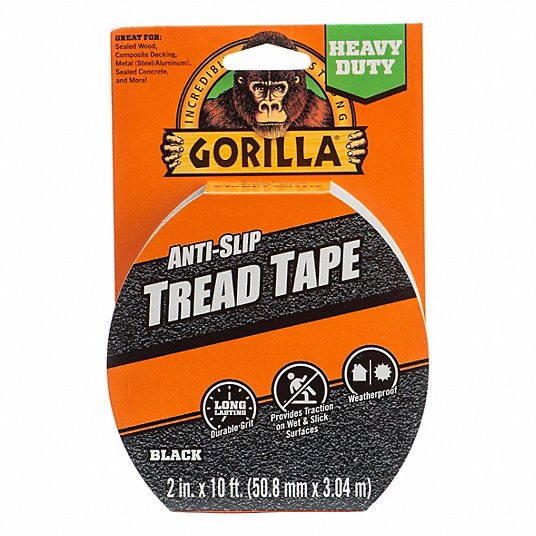 Anti-Slip Tape: Very Coarse, 30 Grit Size, Solid, Black, 2 in x 10 ft, 100 mil Tape Thick, Acrylic