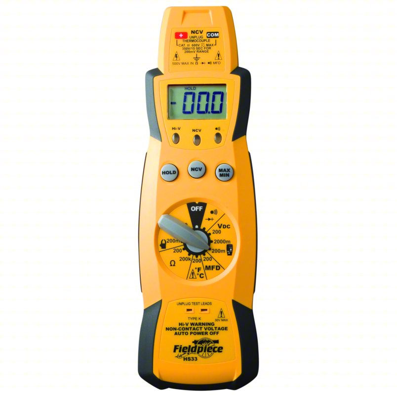 FIELDPIECE Multimeter: TRMS, Waterproof, 1,999, CAT III 600V, CAT III 600V