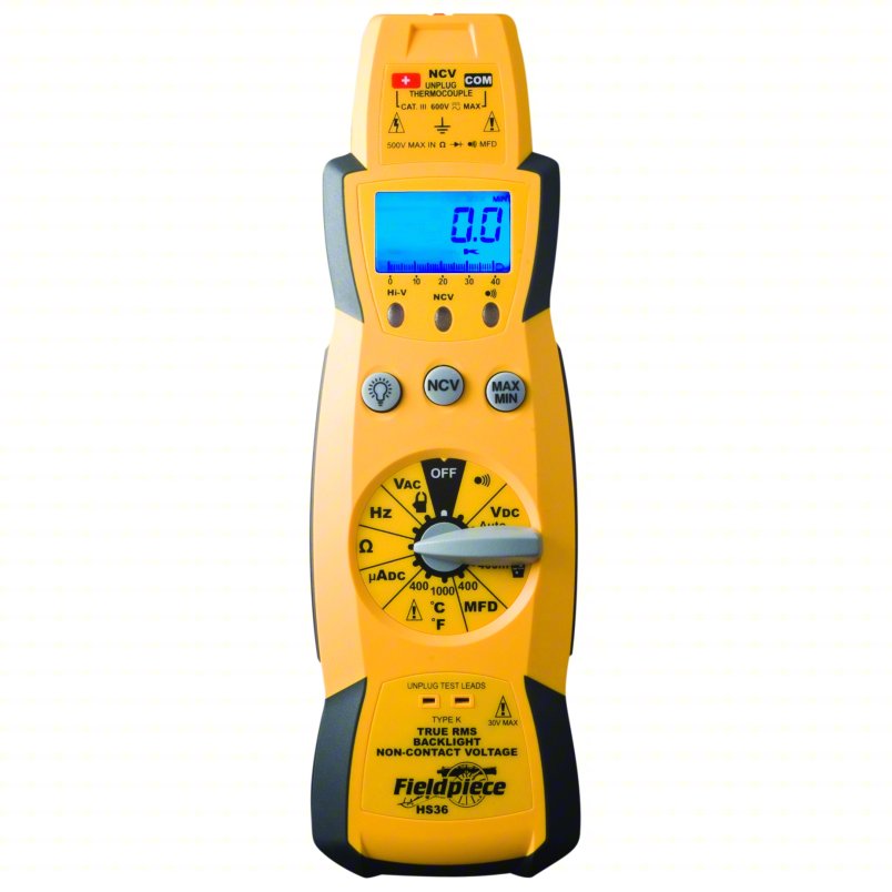 FIELDPIECE Multimeter: TRMS, Waterproof, 3,999, CAT III 600V, CAT III 600V, Compact Multimeter
