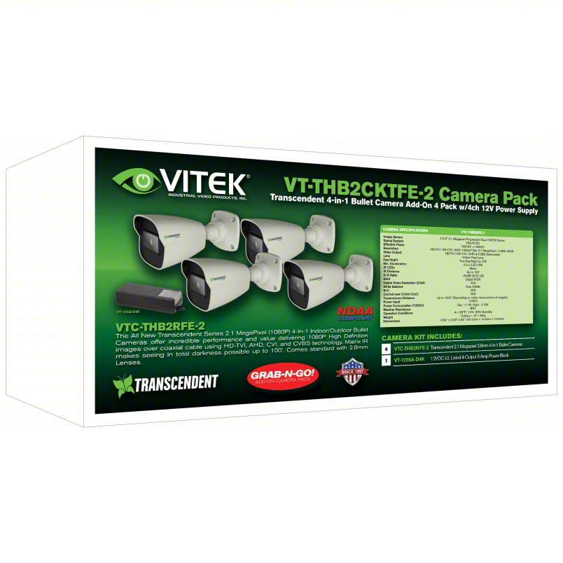 VITEK Camera: 2.8 mm, Fixed – VT-THB2CKTFE-2, Fixed Digital Video Cameras, Fixed, Bullet, 2.1MP