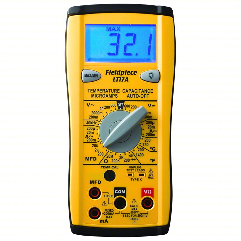 FIELDPIECE Digital Multimeter: TRMS, CAT III 600V, CAT III 600V, 200 mA Max AC Current Measurement