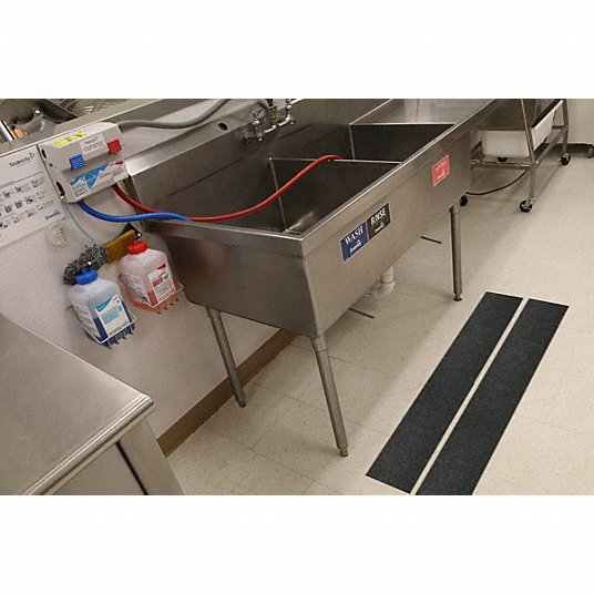 Anti-Slip Tape: Fine Abrasive, 60 grit Grit Size, Solid, Black, 6 in x 2 ft, 26 mil Tape Thick
