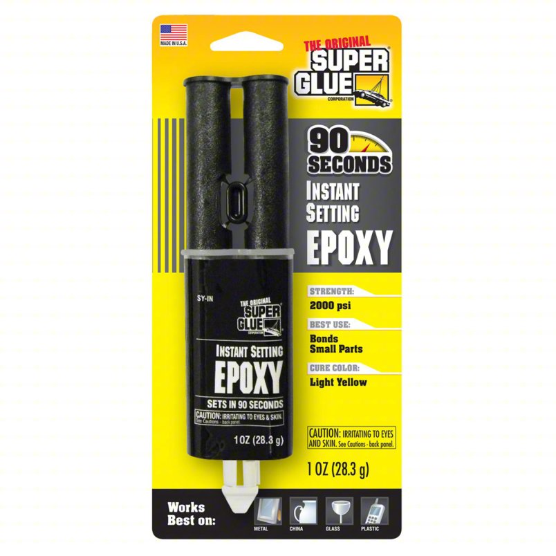 SUPER GLUE Epoxy Adhesive: Instant Setting Epoxy, Ambient Cured, 29.5 mL, Syringe, Light Yellow