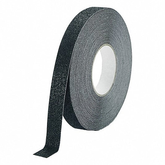 Anti-Slip Tape: Extra-Coarse Abrasive, 36 Grit Size, Solid, Black, 1 in x 49 13/64 ft, DURALINE