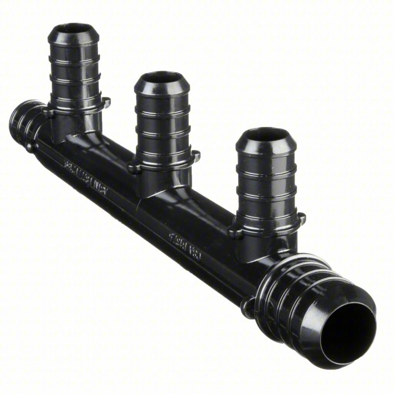 ZURN PEX PEX Manifold: Polysulfone, 3/4 in, 1/2 in, 1 Inlets, 4 Outlets, 160 psi Max Op Pressure