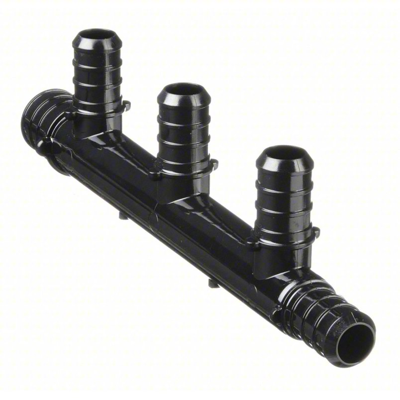 ZURN PEX PEX Manifold: Polysulfone, 3/4 in, 1/2 in, 1 Inlets, 4 Outlets, 160 psi Max Op Pressure