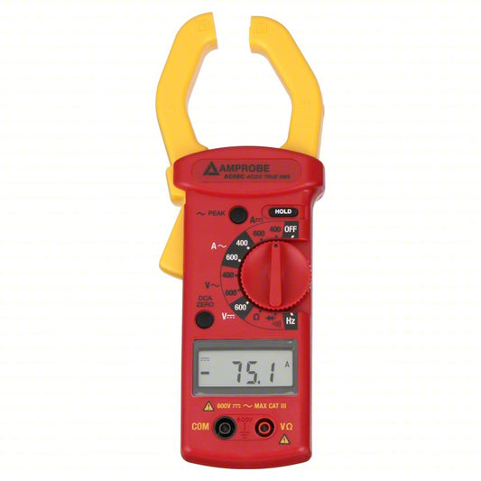 AMPROBE Digital Clamp Meter: Clamp-Jaw Jaw, CAT II 600V/CAT III 300V, TRMS, 600 A Max. AC Current