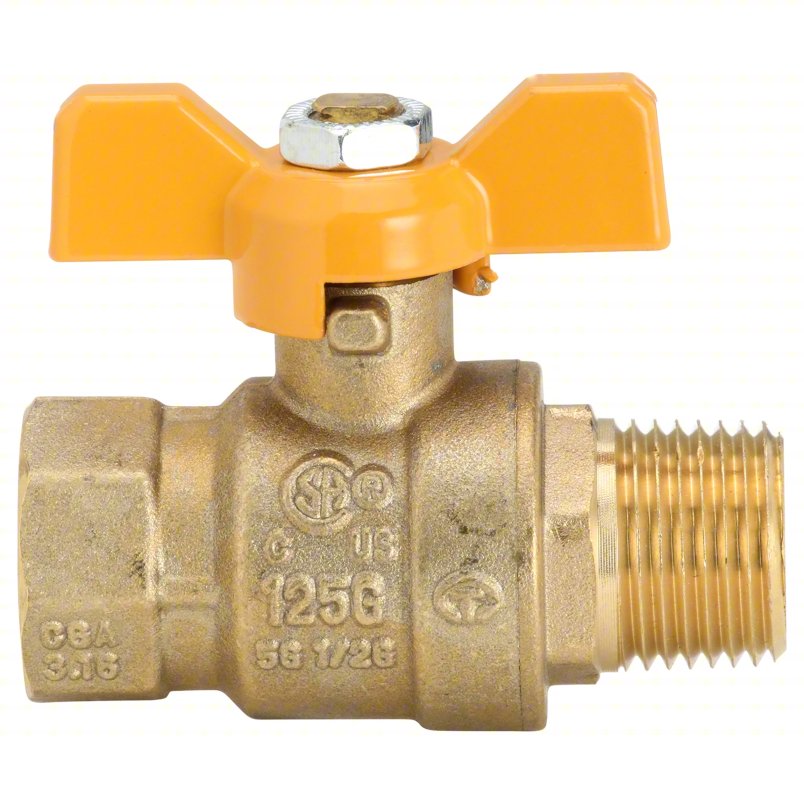 APPROVED VENDOR Manual Two-Way Ball Valve: 1/2 in, Brass, Straight, MNPT x FNPT, Full Port Ball Port